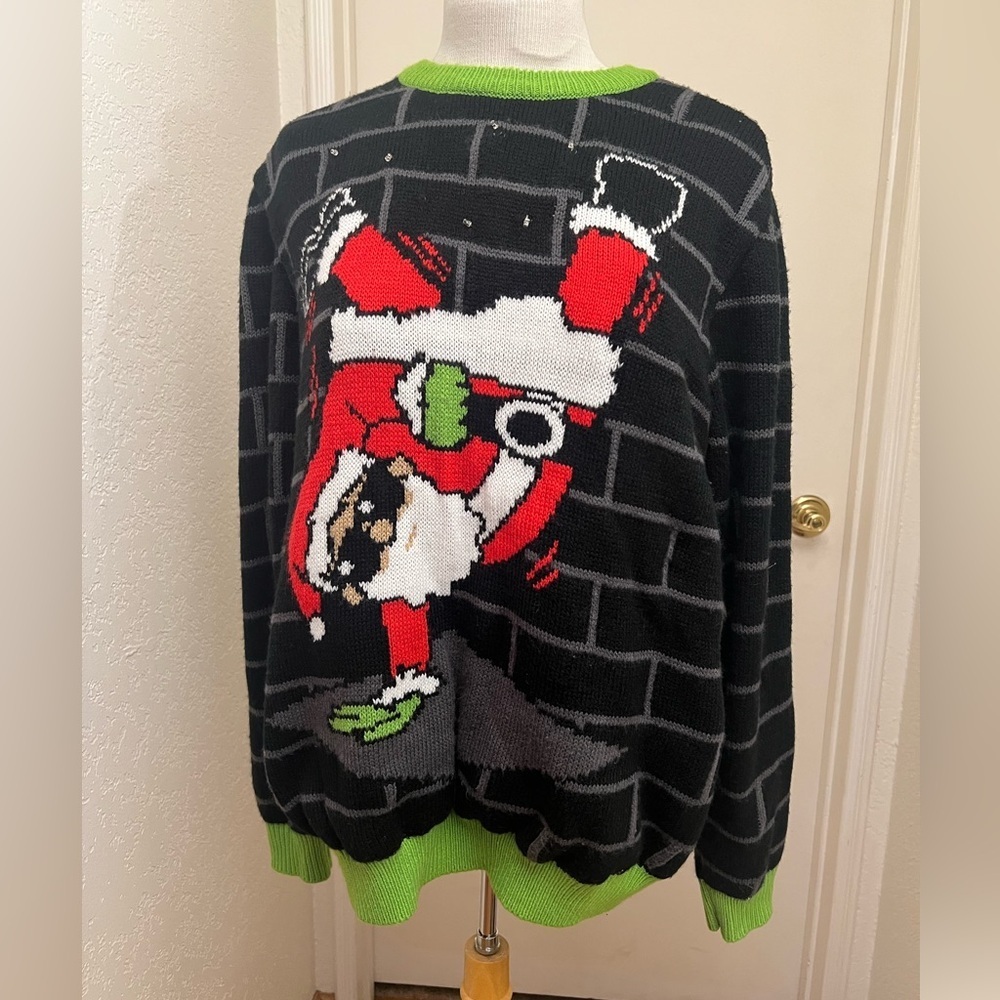 Ugly Christmas breakdancing Santa Black Sweater